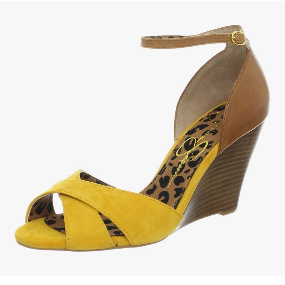 Yellow and Brown Wedge Sandals